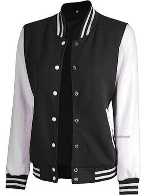 Fleece Bomber Varsity Jacket - Lightweight Letterman Jacket for Women, Snap